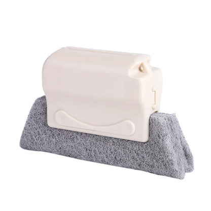 Window groove cleaning brush with comfortable grip and scouring pad head