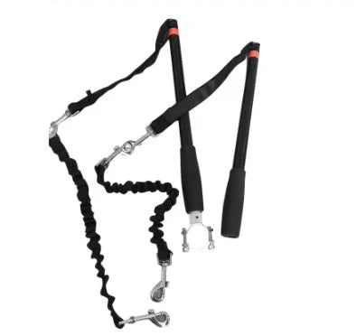 Bicycle walking dog leash with stainless steel rod and black rubber band belt