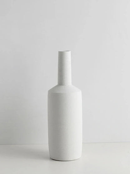 Nordic style ceramic vase with wire drawing textured surface in neutral colour with unburnt matte finish
