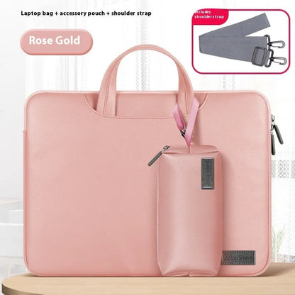 Black leather laptop bag with integrated power bank for 13-16 inch notebooks showing dimensions