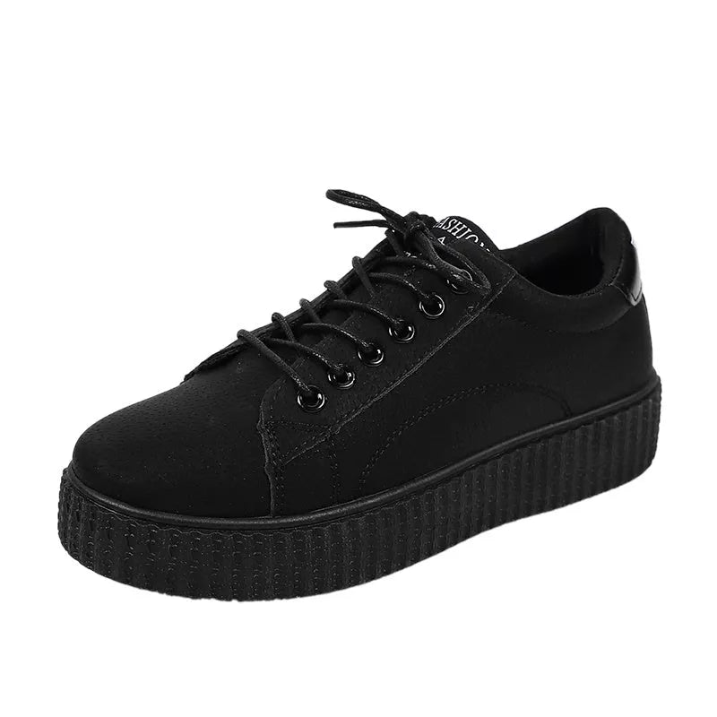 Women's black and khaki thick sole sneakers for sports and casual wear