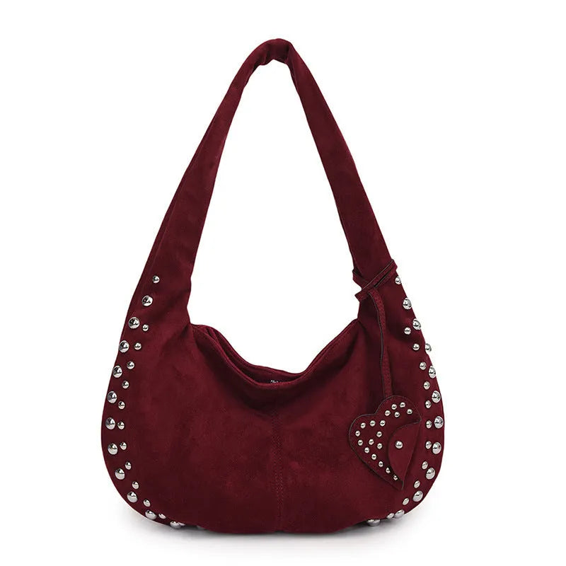 Women's soft plush underarm tote handbag in retro style without shoulder straps