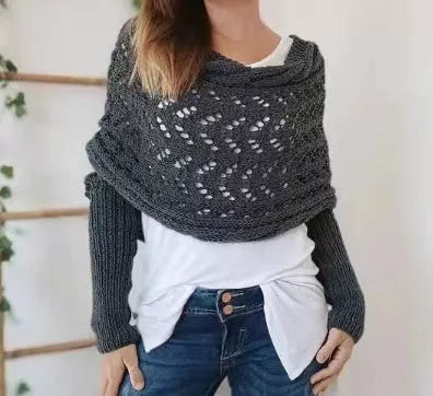 Women's hollowed-out double sleeve knitted shawl in various colors