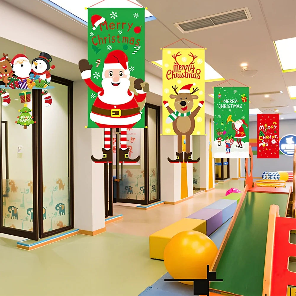 115x40cm Christmas cloth poster showing Santa Claus design in red for window decoration