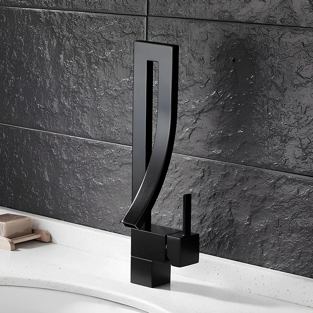 Black basin faucet with waterfall electroplating finish for kitchen bathroom use