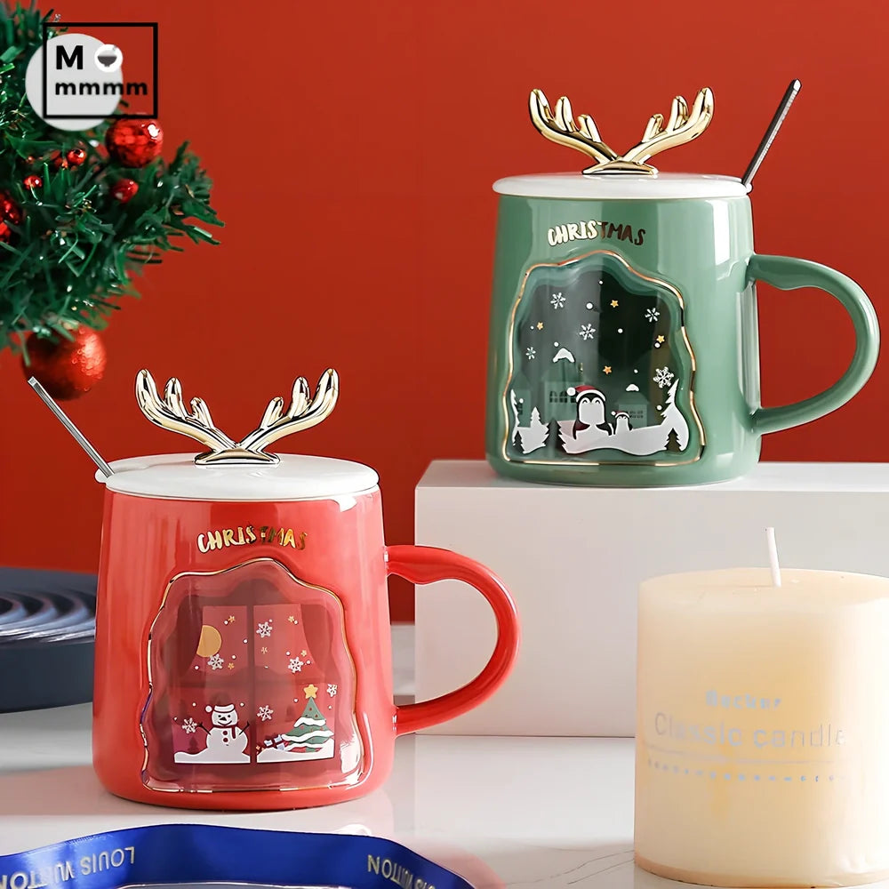 Ceramic Christmas mug with colourful holiday design, 13oz capacity, lead-free construction