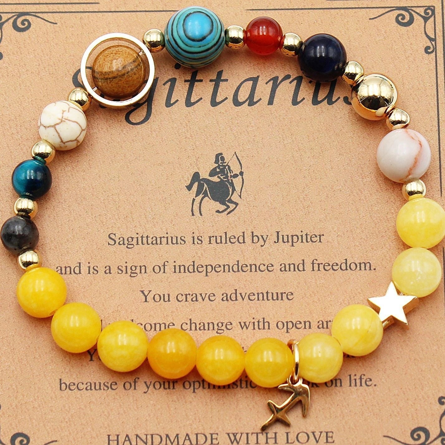 12 Constellation Morgan Stone Beaded Bracelet featuring detailed zodiac signs on 19mm beads