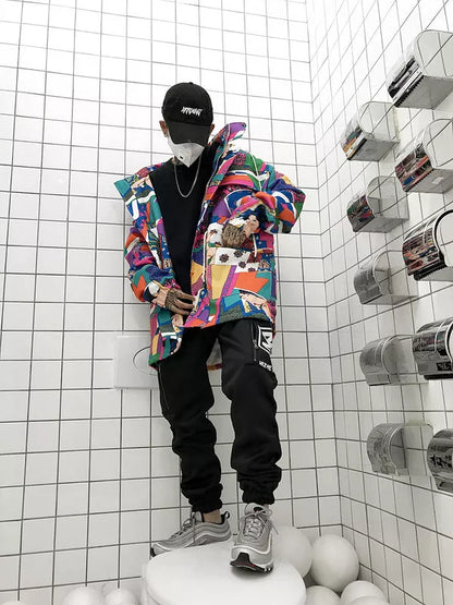 Graffiti Trench Coat in 100% cotton with unique urban design, available in multiple sizes