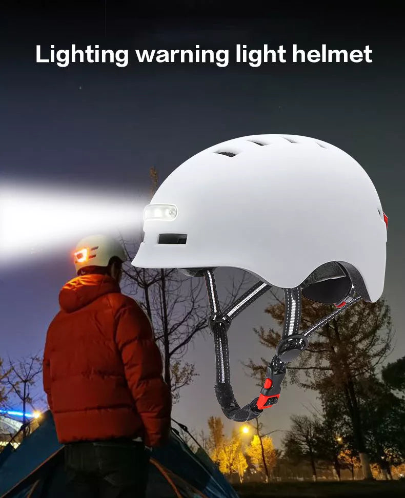 Electric scooter helmet with lighting headlight and warning taillight for night safety