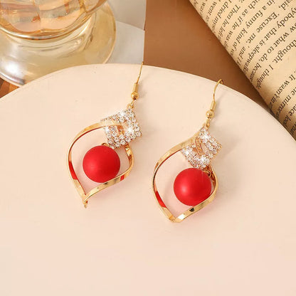 Women's red and white geometric alloy earrings with durable electroplating shine