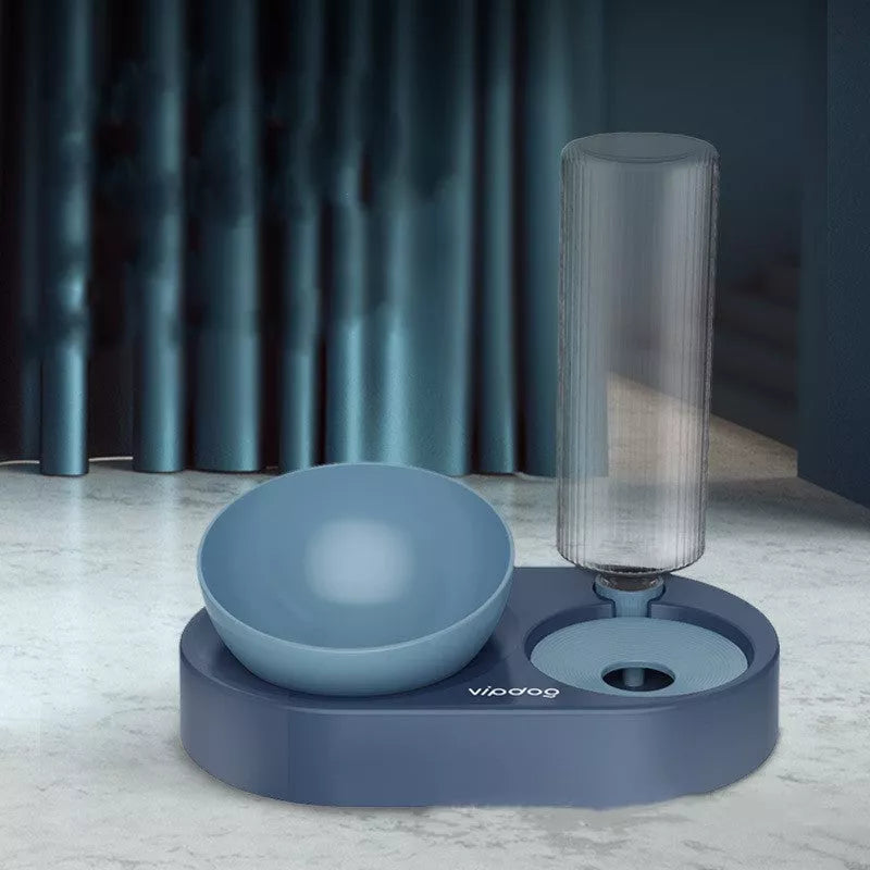 Automatic double bowl pet feeder with water dispenser for dogs and cats