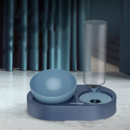Automatic double bowl pet feeder with water dispenser for dogs and cats