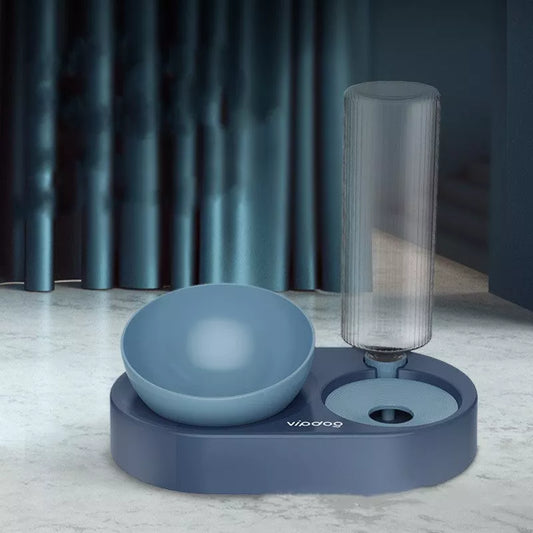 Automatic double bowl pet feeder with water dispenser for dogs and cats