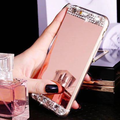 Rhinestone decorated mobile phone case for Huawei smartphones in gold colour with waterproof silicone protection