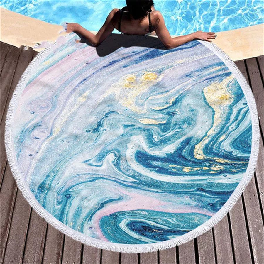 Marbling beach towel with unique pattern, made from quick-dry microfiber, perfect for beach and pool use