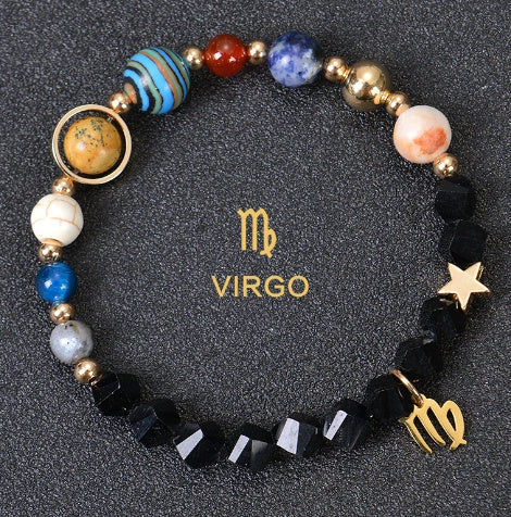 Stylish frosted stone beaded zodiac constellation bracelet for unisex wear