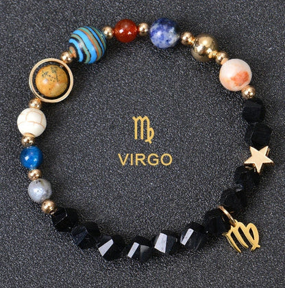 Stylish frosted stone beaded zodiac constellation bracelet for unisex wear