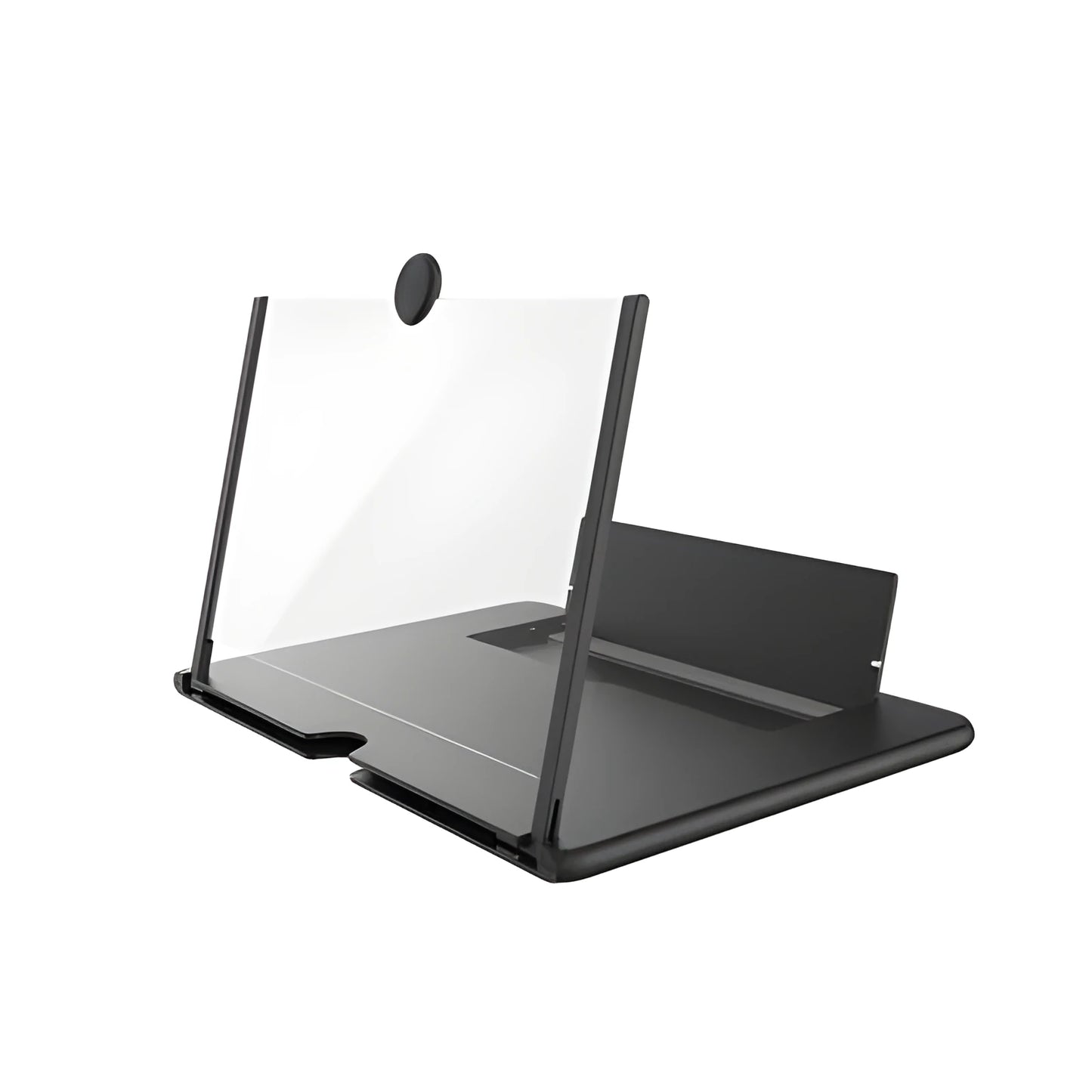 12-inch wood grain screen amplifier folding bracket showing black colour option with dimensions