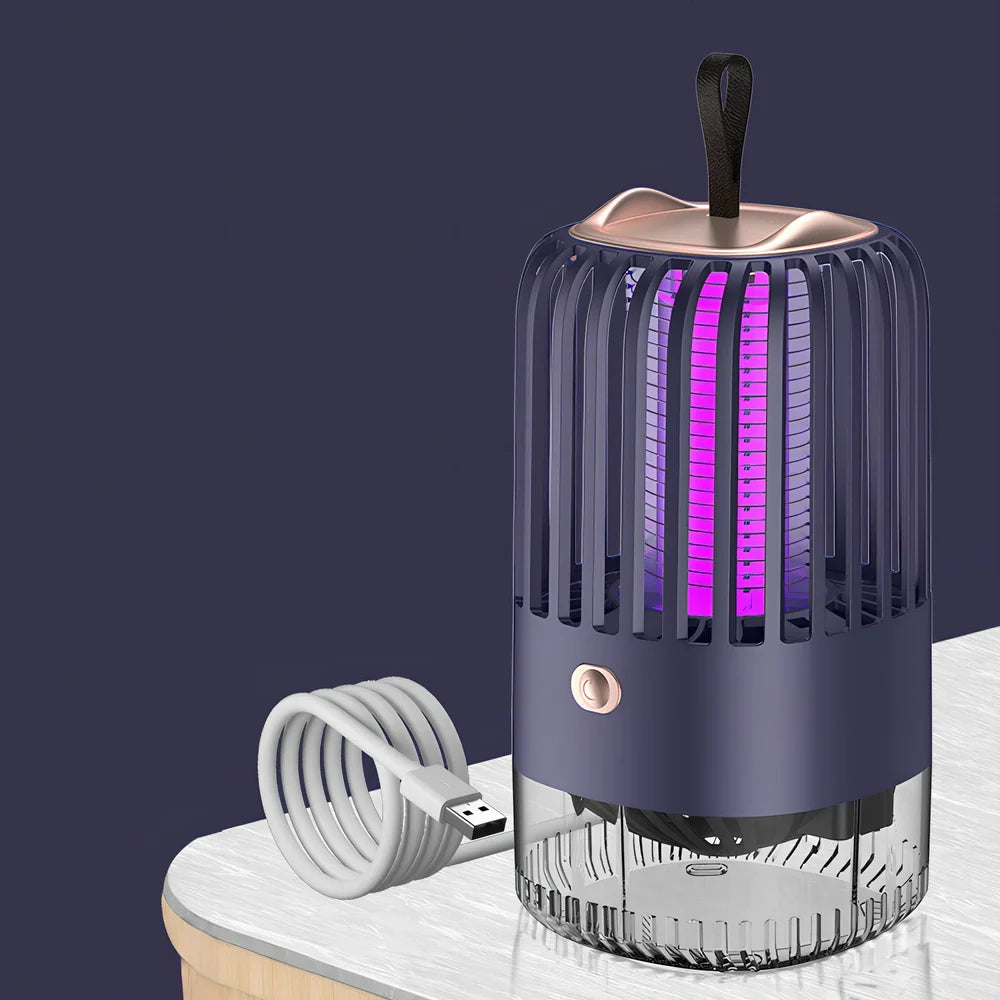 White mosquito killer lamp with protective electric grid and USB power cable