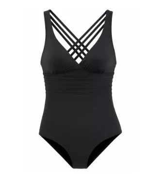 Deep V backless one-piece swimsuit in solid colors with high elasticity and quick-dry features