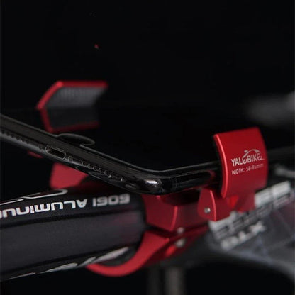 Durable aluminum folding bike phone mount with universal cell phone holder for motorcycle and bicycle use