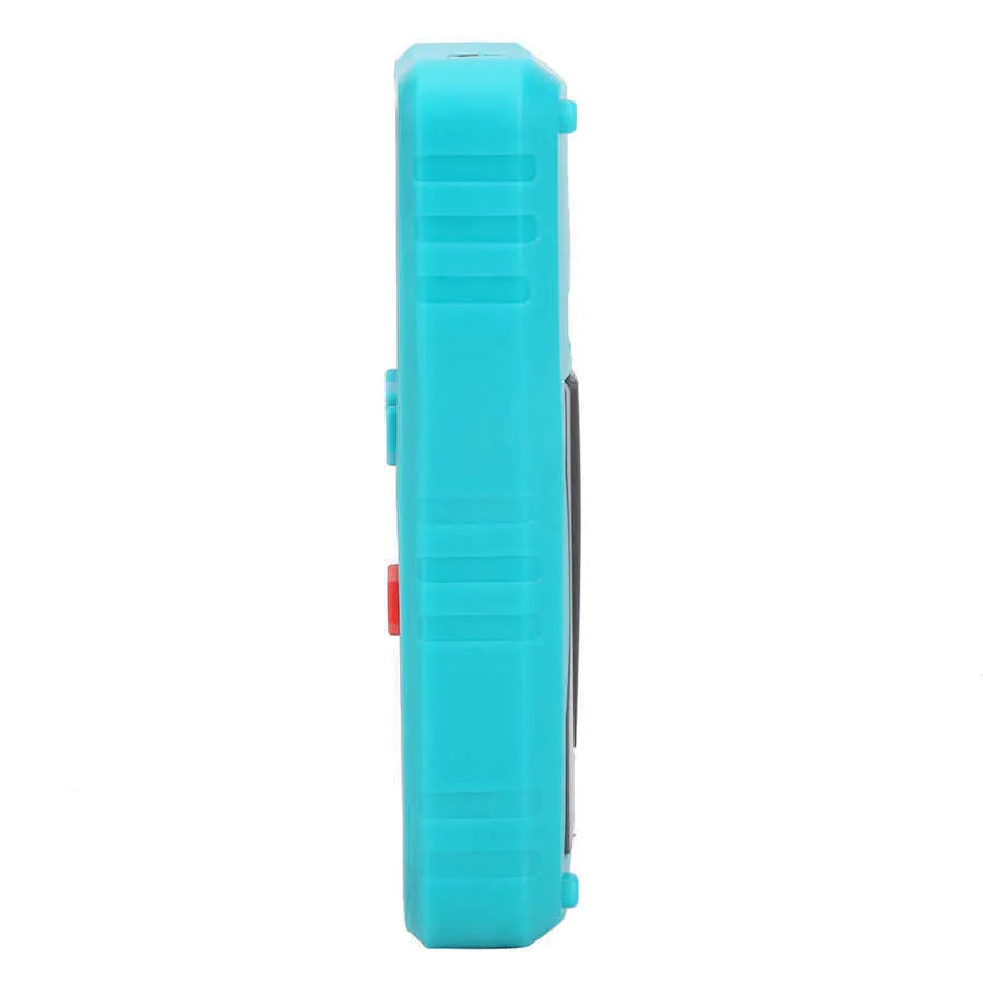 Green automatic digital multimeter with LED display, backlight, and a rear kickstand.