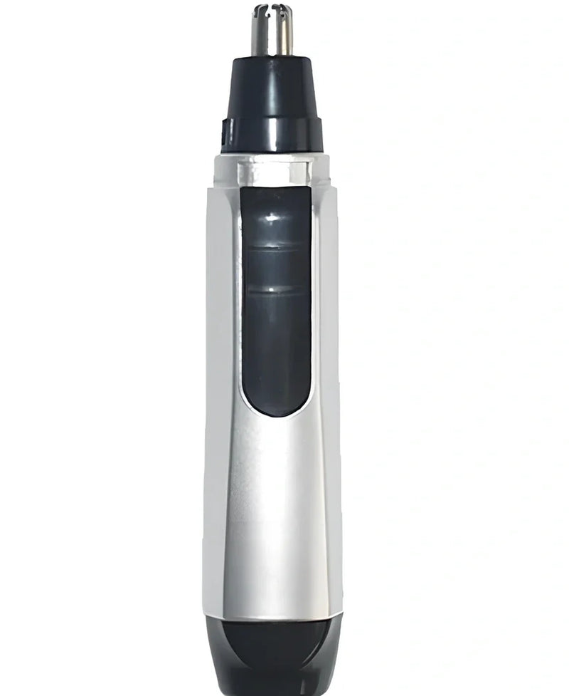 Electric nose hair trimmer with 360-degree rotary blades for precise grooming, featuring waterproof construction for easy cleaning and dual-speed settings to accommodate different hair types
