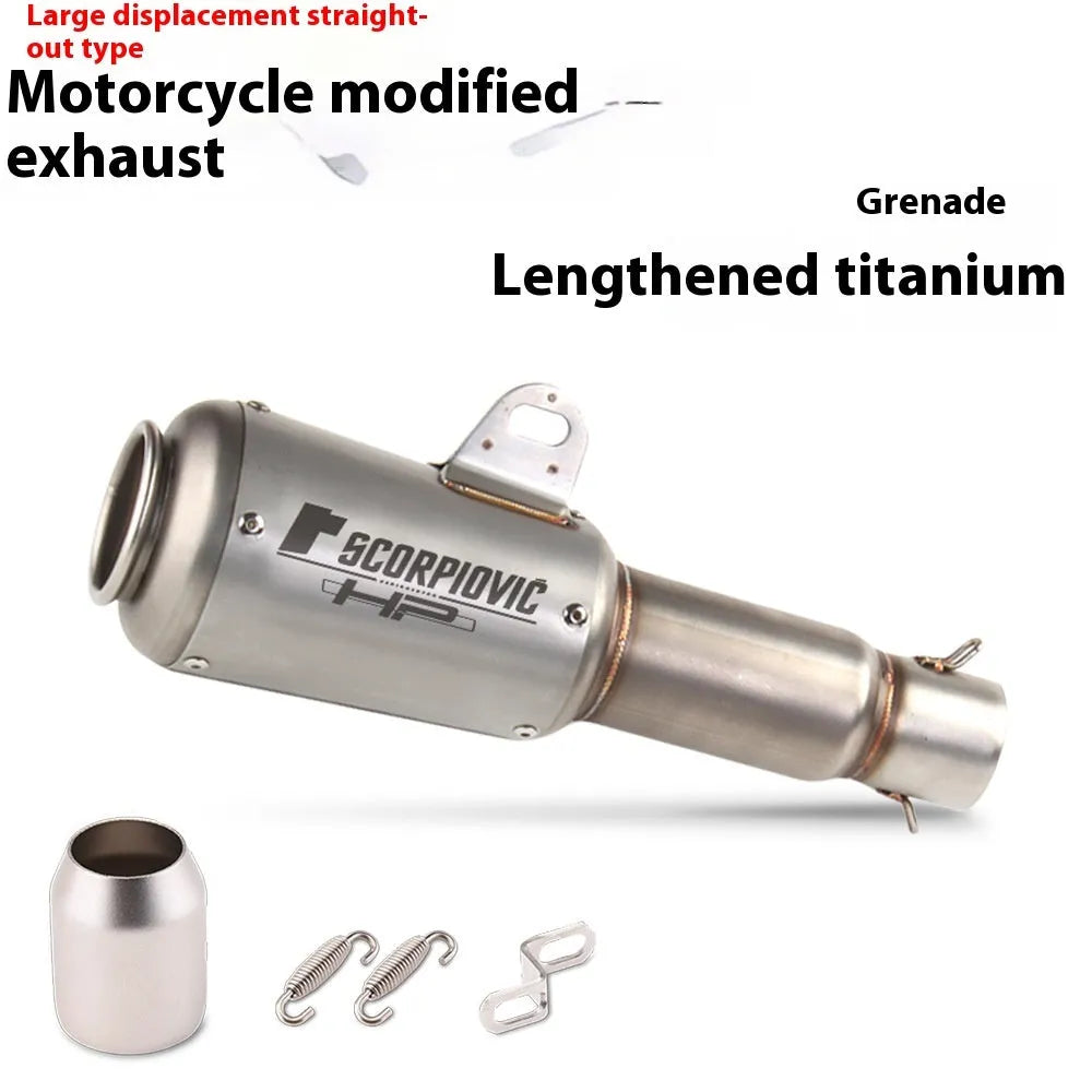 Universal stainless steel motorcycle exhaust pipe with decorative flower cover in black, titanium, half blue, or colourful finish