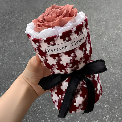 Preserved dried flower bouquet in gradient pink purple colour, 30cm height, eternal life roses