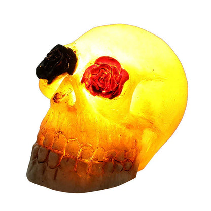Spooky Skull Lamp with LED lighting, ghastly skeleton design, and semi-transparent resin finish for Halloween decor