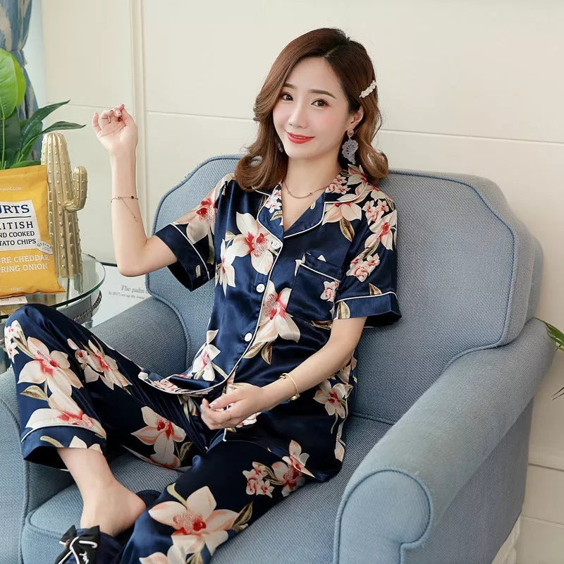Women's short-sleeved rayon pajama set in Begonia color, sizes M to 6XL