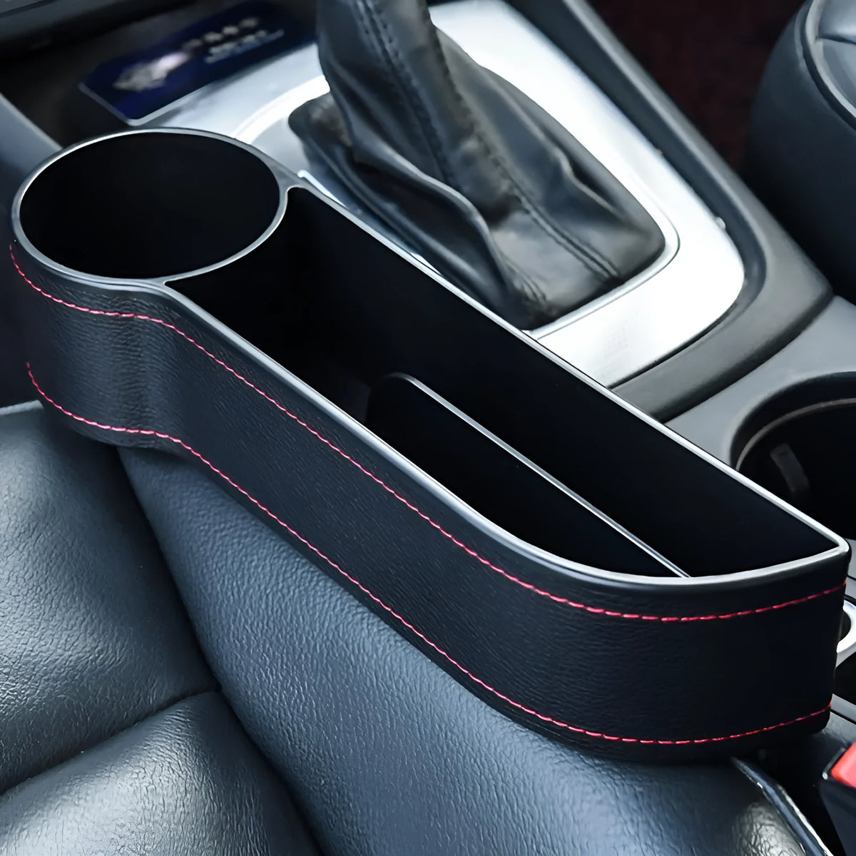 Leather and ABS car storage box, 27cm by 14.5cm by 6cm, for front left or right fit in black, beige, or brown.