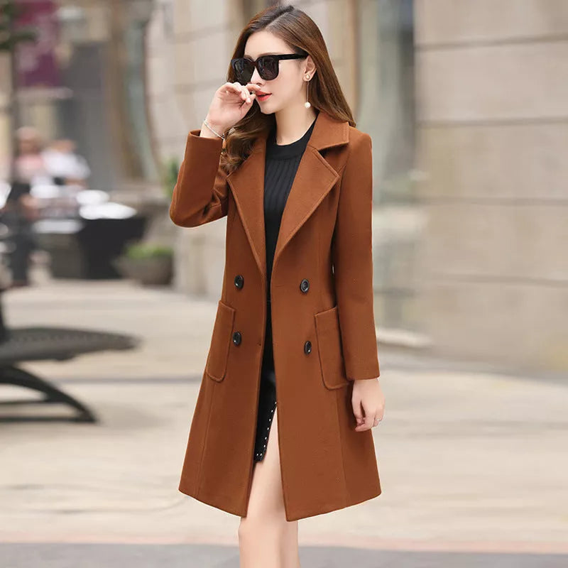 Vintage knee-length tweed coat in various colors with double-breasted front