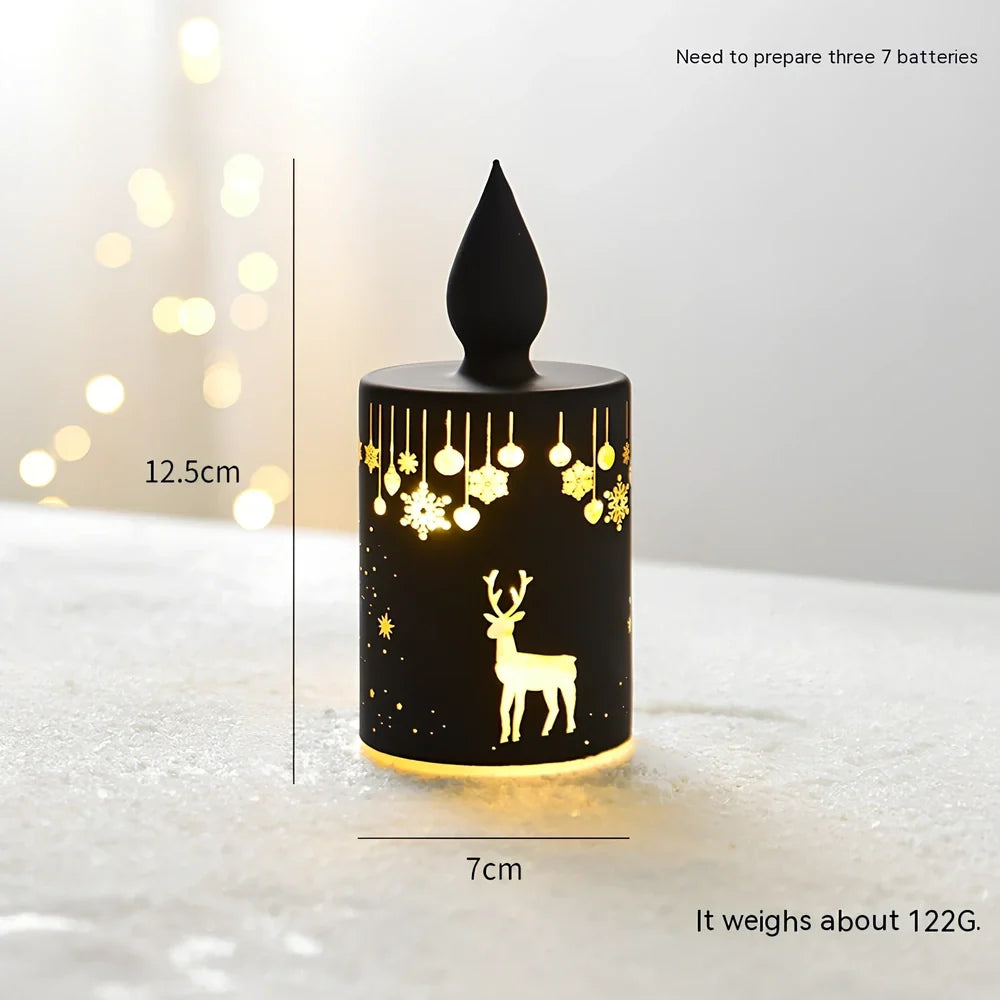 Glass Christmas desktop decoration showing tree, cone, and cup designs in various colours