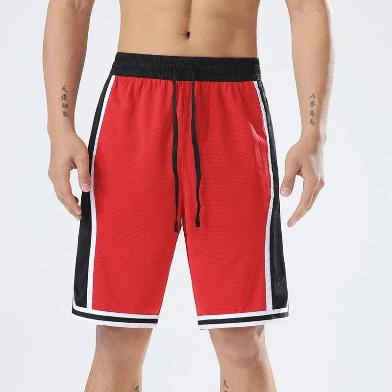 Men's straight-leg polyester training shorts for summer sports in solid colour