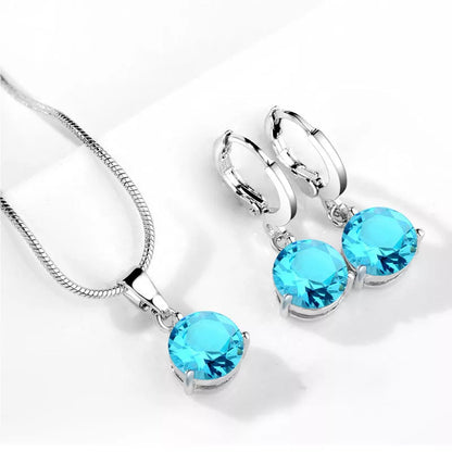 Water Drop Necklace and Earring Set with zircon gemstones in various colors