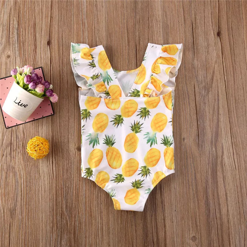 Kids' printed sleeve one-piece swimsuit in red and yellow, sizes 80cm to 120cm