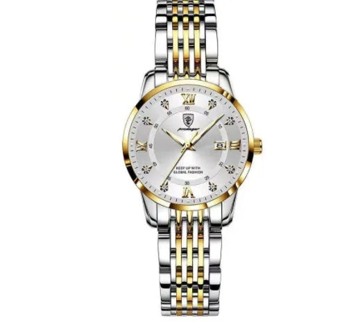 Men's Seiko quartz watch with 43mm round dial, stainless steel strap, 50m water resistance, luminous calendar, sapphire crystal glass