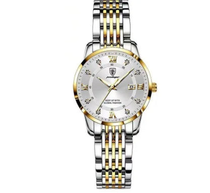 Men's Seiko quartz watch with 43mm round dial, stainless steel strap, 50m water resistance, luminous calendar, sapphire crystal glass