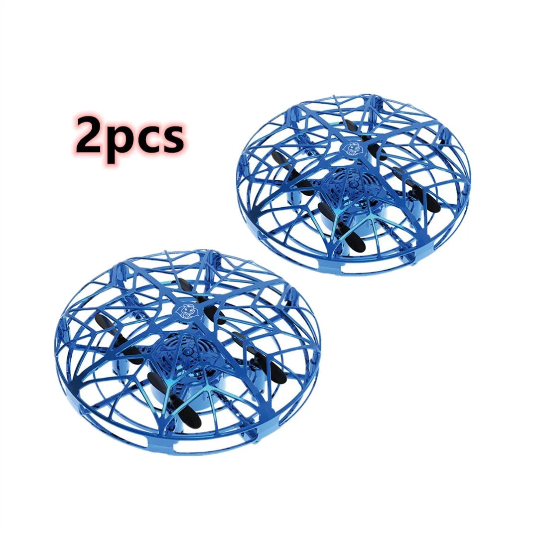 A compact, futuristic-looking mini drone with infrared sensors for safe, intuitive flight control.