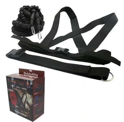 Red and black double resistance band with hook attachments for explosive force training