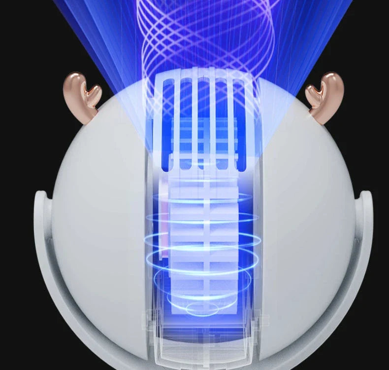 A compact, whisper-quiet USB desktop fan with a sleek, space-saving design for use in dorms, offices, and other small workspaces