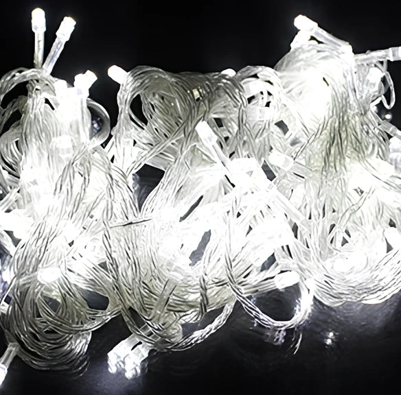 LED fairy string lights with multicolour bulbs on flexible copper wire for holiday decoration