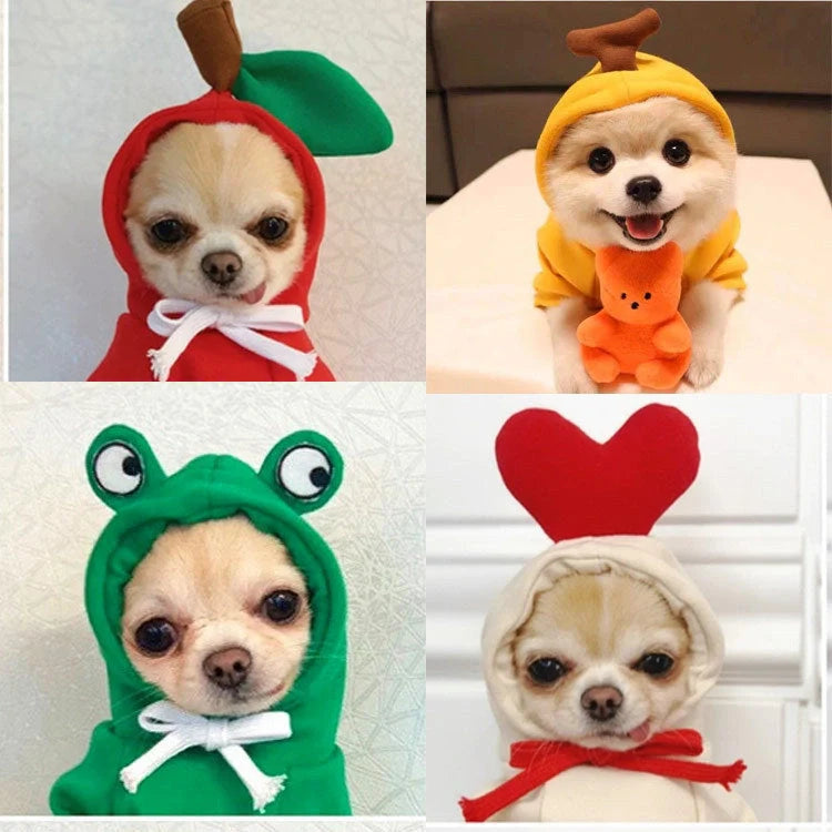 Two-legged hooded fleece dog outfits in various colors for autumn and winter wear