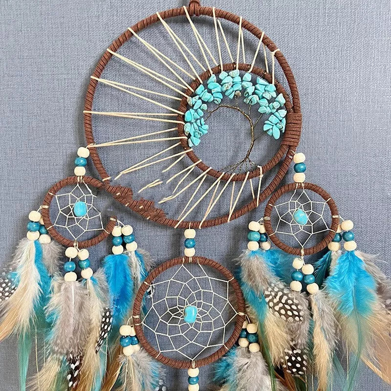 High-grade Turquoise Lucky Tree Dreamcatcher Hanging Wind Chimes with earth blue crystals