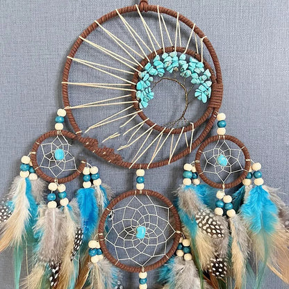 High-grade Turquoise Lucky Tree Dreamcatcher Hanging Wind Chimes with earth blue crystals