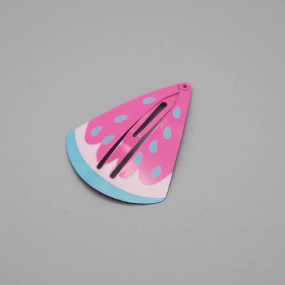 Colourful metal hair barrettes for children with printed watermelon, strawberry, pineapple and Christmas designs.