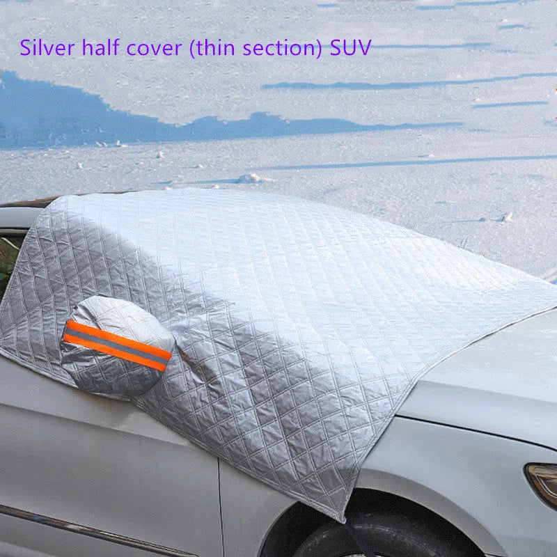 Silver coating car windscreen snow cover with winter plus cotton thick snow block design, waterproof exterior sunshade for sedan and SUV