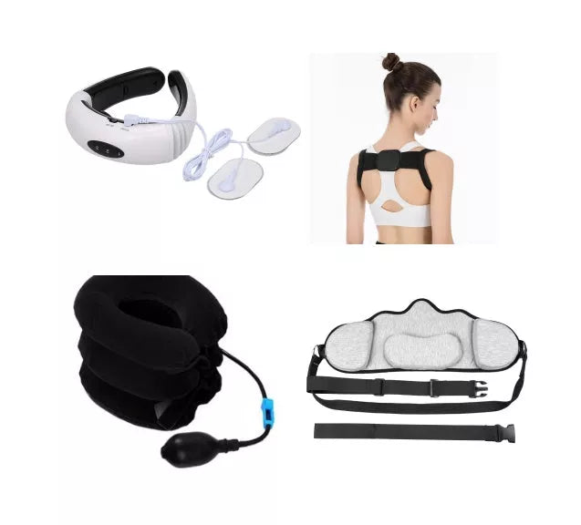 Cervical massager with 6 modes for neck tension relief, white color, includes gel strips