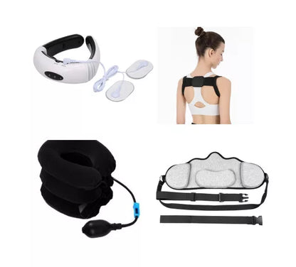 Cervical massager with 6 modes for neck tension relief, white color, includes gel strips